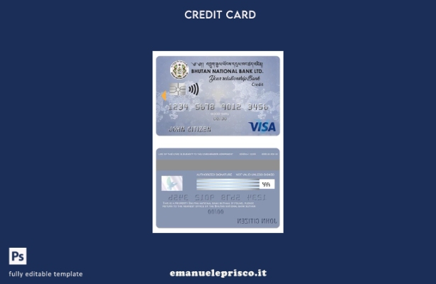 modello di carta di credito visto della banca nazionale del Bhutan LTD in stile